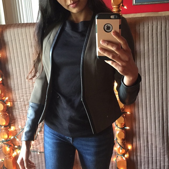 Forest green Blazer jacket with pleather cuffs - Picture 2 of 4